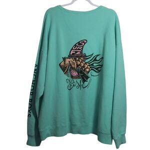 Comfort Wash Anchor Boys Surf Fish Mint Green Crew Neck Sweatshirt Size 2XL